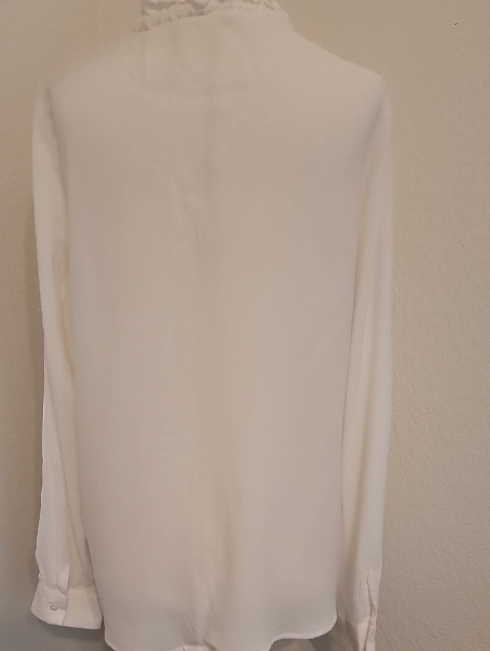 Women's White Tie-Neck Ruffle Blouse - Picture 4 of 4